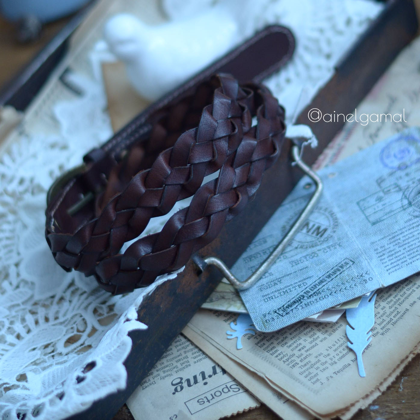 حزام جلد طبيعي عتيق مصنوع يدوي