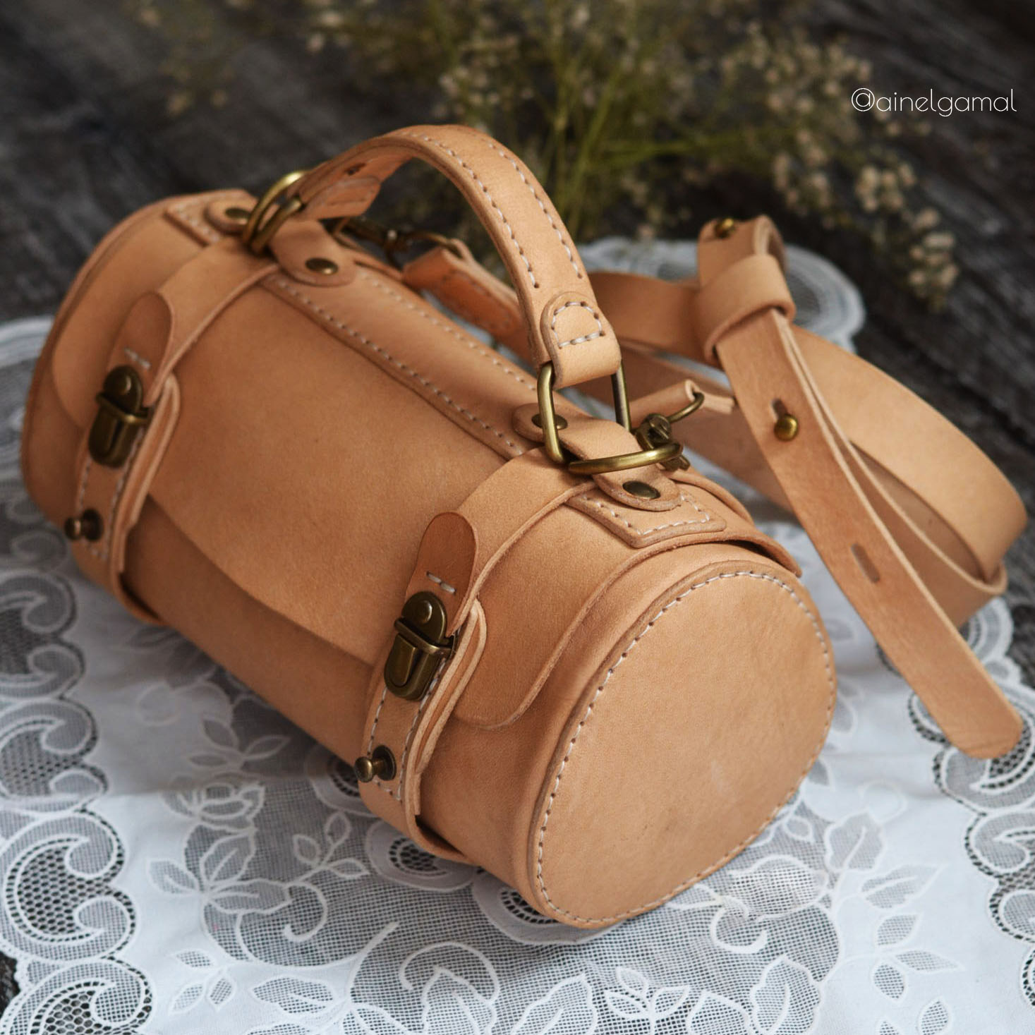 Handmade horizontal leather vintage bag